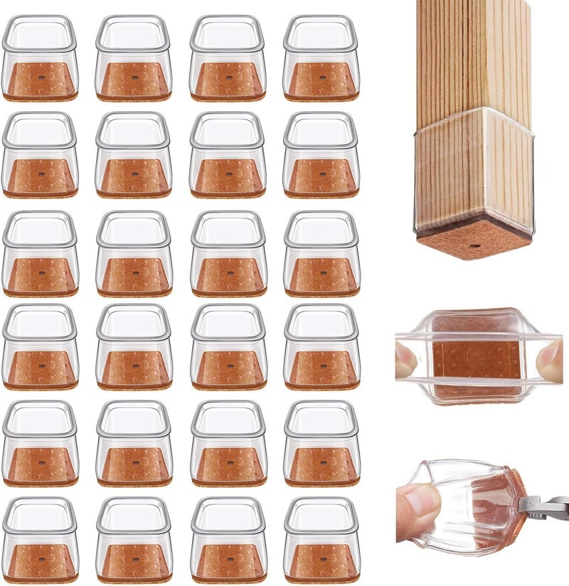 Ansible 24 pcs Square Large Chair Leg Floor Protectors  Furniture Felt Pads Silicone Covers caps for Chairs Chair Leg Protectors for Hardwood Floors (Large fit:1.1''-1.5'') - Image 2